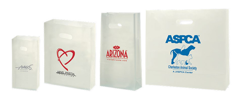 Frosted Clear Imprinted SOS Diecut Handle Bags