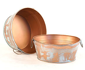 10in. Verdigris Copper Round Tub w/Side Handles