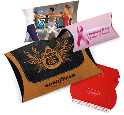 Four Color Custom Printed Lip-N-Tape Pillow Boxes from Your Supplied Photography/Artwork